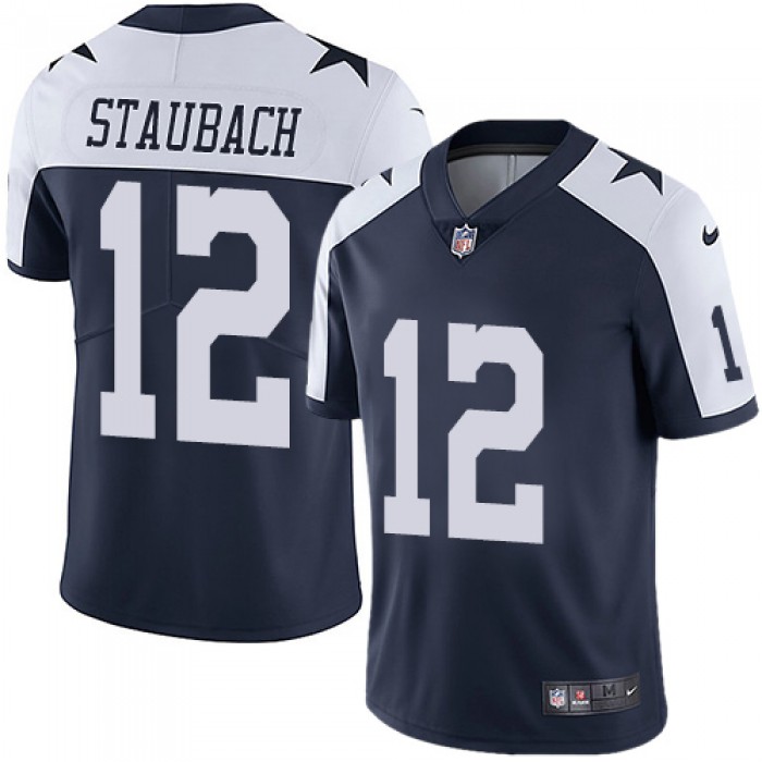 Nike Dallas Cowboys #12 Roger Staubach Navy Blue Thanksgiving Men's Stitched NFL Vapor Untouchable Limited Throwback Jersey