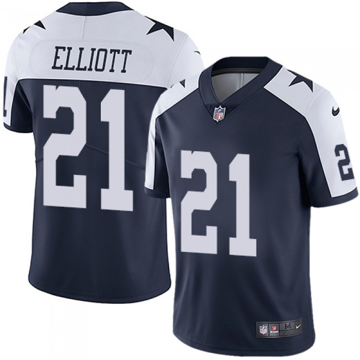 Nike Dallas Cowboys #21 Ezekiel Elliott Navy Blue Thanksgiving Men's Stitched NFL Vapor Untouchable Limited Throwback Jersey