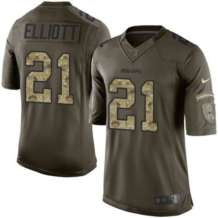 Nike Cowboys #21 Ezekiel Elliott Green Stitched NFL Limited Salute to Service Jersey