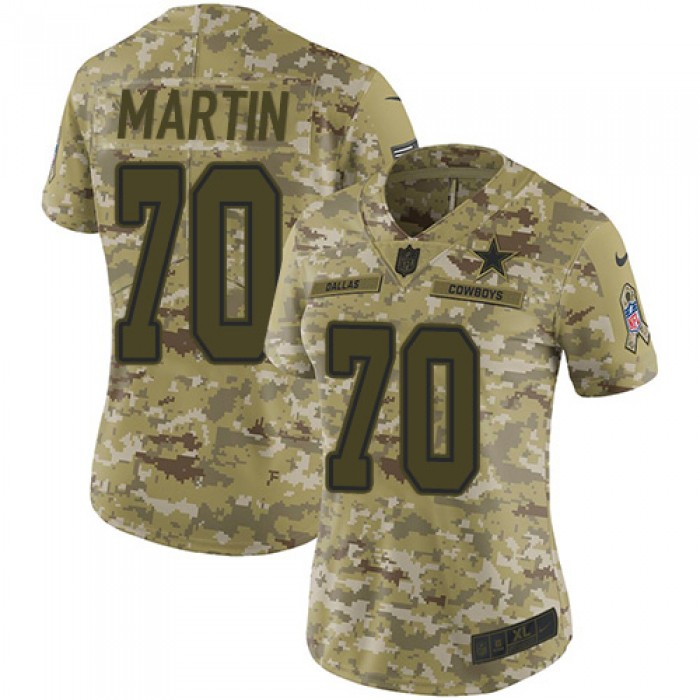 Nike Cowboys #70 Zack Martin Camo Women's Stitched NFL Limited 2018 Salute to Service Jersey