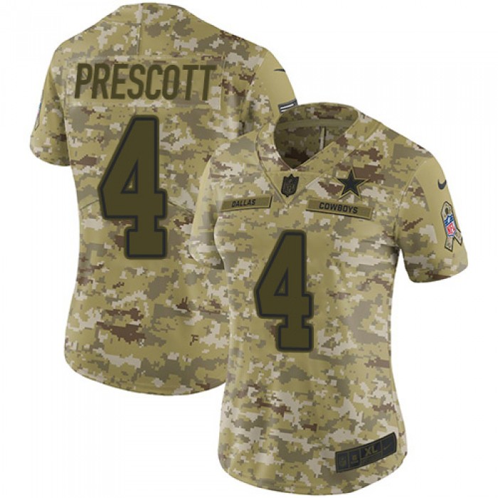 Nike Cowboys #4 Dak Prescott Camo Women's Stitched NFL Limited 2018 Salute to Service Jersey