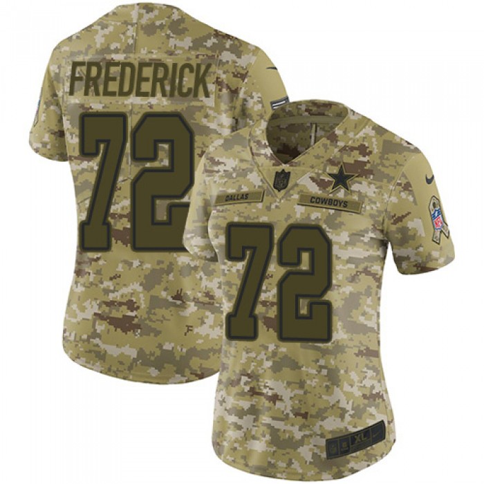 Nike Cowboys #72 Travis Frederick Camo Women's Stitched NFL Limited 2018 Salute to Service Jersey