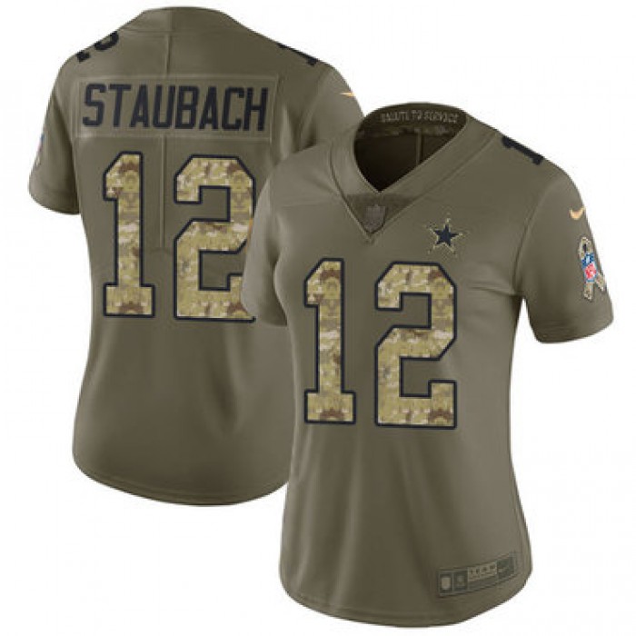 Women's Nike Dallas Cowboys #12 Roger Staubach Olive Camo Stitched NFL Limited 2017 Salute to Service Jersey