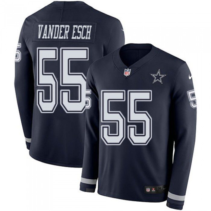Nike Cowboys 55 Leighton Vander Esch Navy Blue Team Color Men's Stitched NFL Limited Therma Long Sleeve Jersey