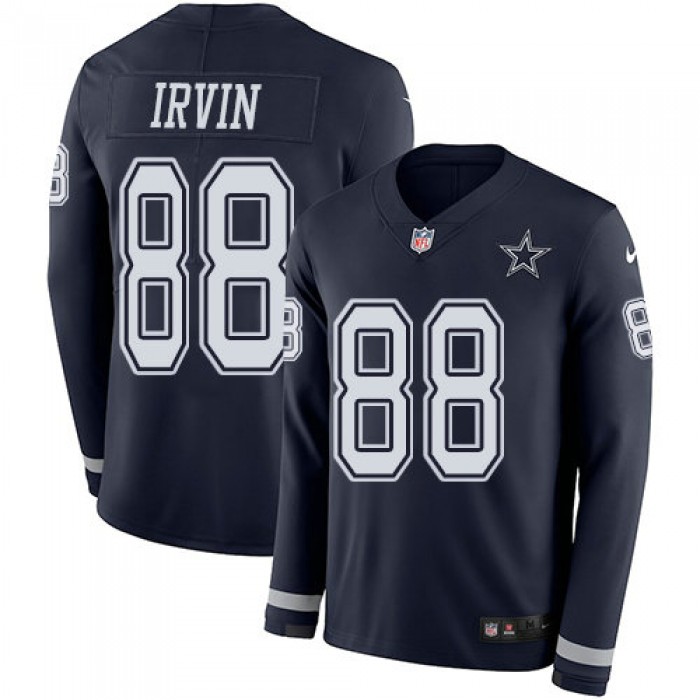 Nike Cowboys 88 Michael Irvin Navy Blue Team Color Men's Stitched NFL Limited Therma Long Sleeve Jersey