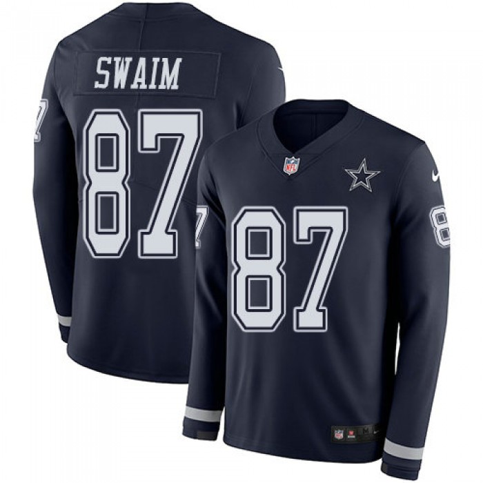 Nike Cowboys 87 Geoff Swaim Navy Blue Team Color Men's Stitched NFL Limited Therma Long Sleeve Jersey