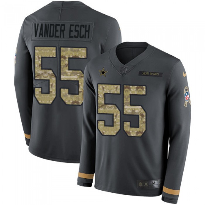 Nike Cowboys #55 Leighton Vander Esch Anthracite Salute to Service Men's Stitched NFL Limited Therma Long Sleeve Jersey