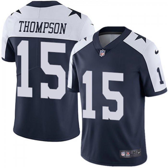 Nike Dallas Cowboys #15 Deonte Thompson Navy Blue Thanksgiving Men's Stitched NFL Vapor Untouchable Limited Throwback Jersey
