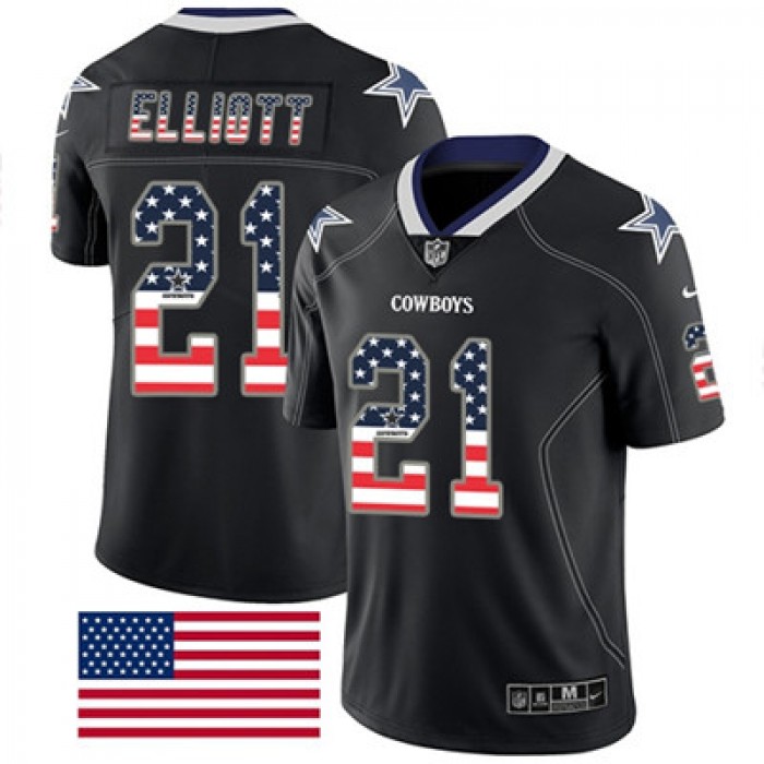 Nike Dallas Cowboys #21 Ezekiel Elliott Black Men's Stitched NFL Limited Rush USA Flag Jersey