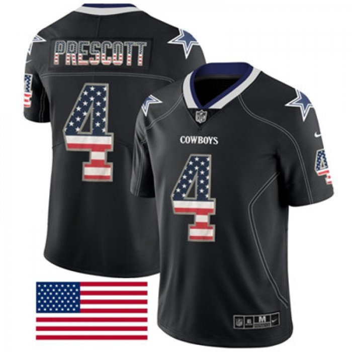 Nike Dallas Cowboys #4 Dak Prescott Black Men's Stitched NFL Limited Rush USA Flag Jersey