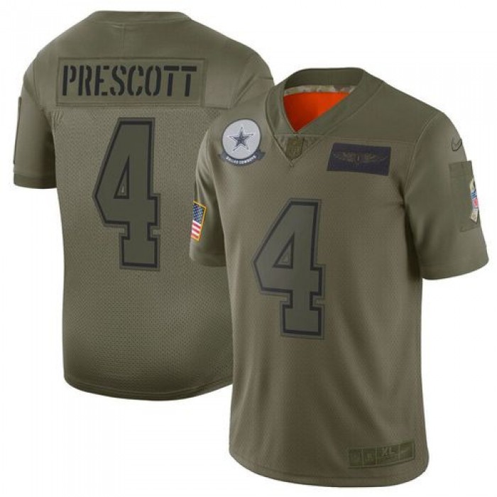 Men Dallas cowboys 4 Prescott Green Nike Olive Salute To Service Limited NFL Jerseys