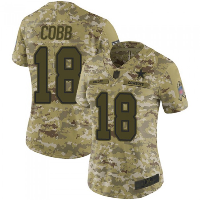 Cowboys #18 Randall Cobb Camo Women's Stitched Football Limited 2018 Salute to Service Jersey