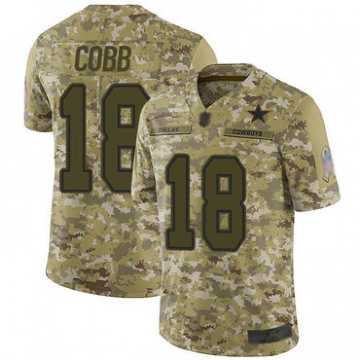 Cowboys #18 Randall Cobb Camo Youth Stitched Football Limited 2018 Salute to Service Jersey
