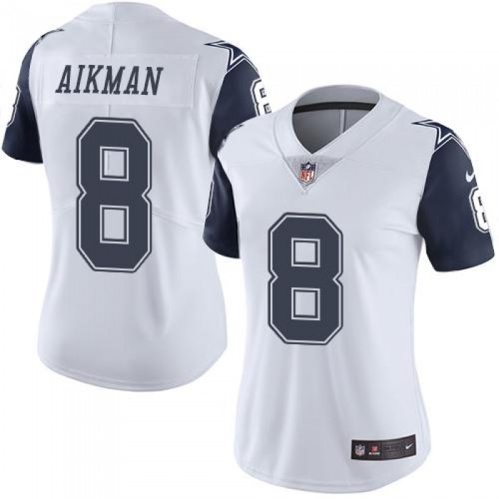 Cowboys #8 Troy Aikman White Women's Stitched Football Limited Rush Jersey