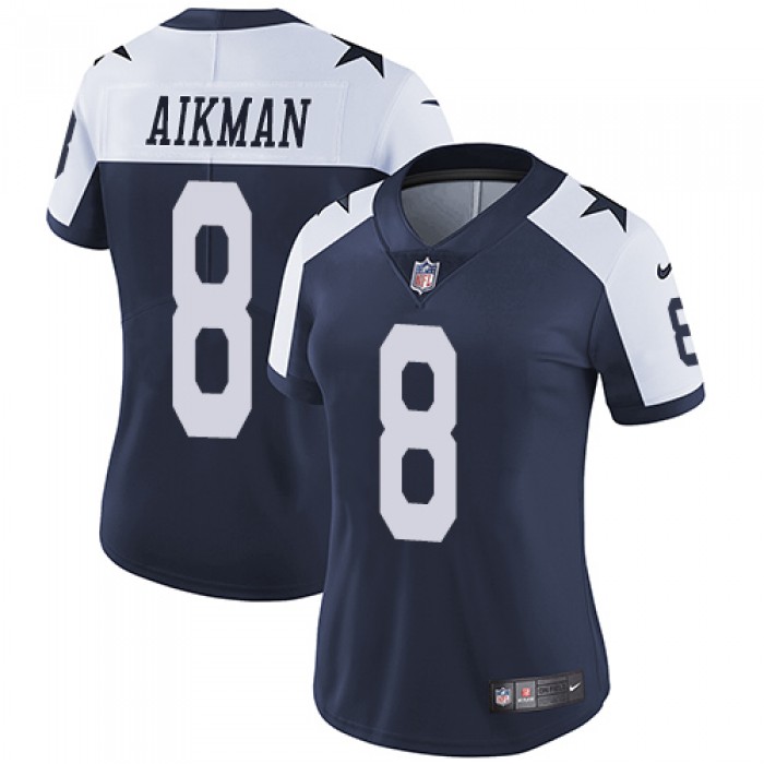 Cowboys #8 Troy Aikman Navy Blue Thanksgiving Women's Stitched Football Vapor Untouchable Limited Throwback Jersey