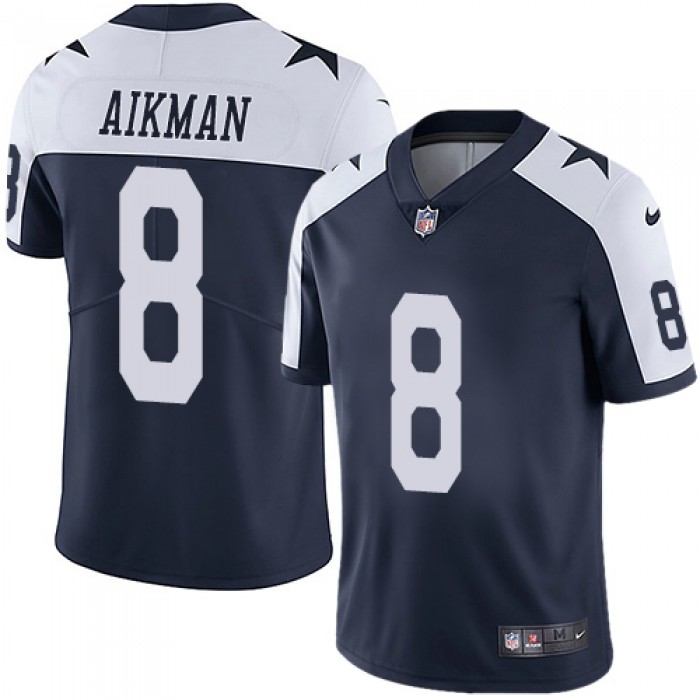 Cowboys #8 Troy Aikman Navy Blue Thanksgiving Youth Stitched Football Vapor Untouchable Limited Throwback Jersey