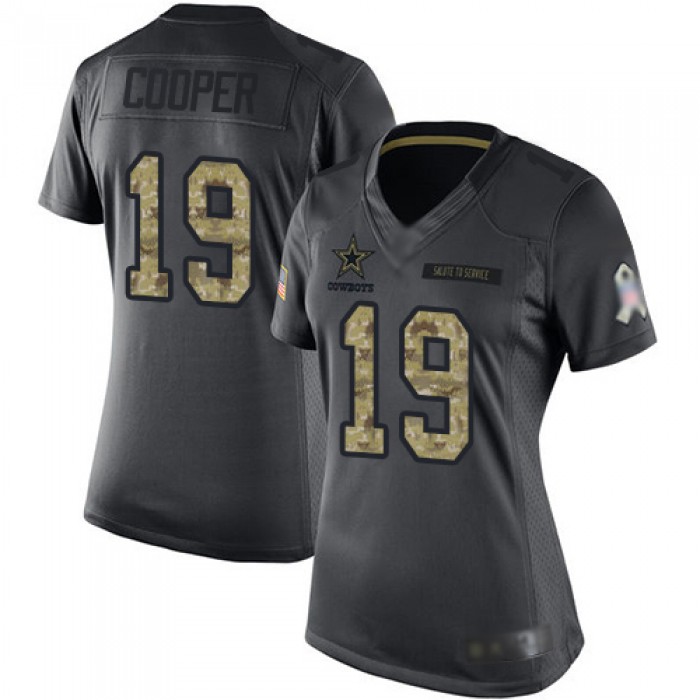 Cowboys #19 Amari Cooper Black Women's Stitched Football Limited 2016 Salute to Service Jersey
