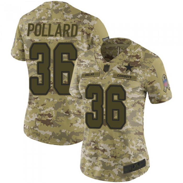 Cowboys #36 Tony Pollard Camo Women's Stitched Football Limited 2018 Salute to Service Jersey