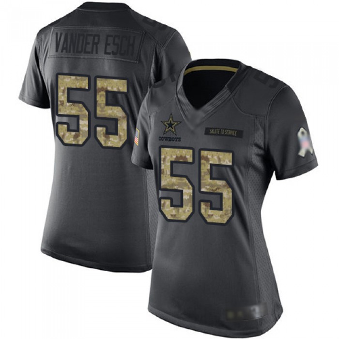 Cowboys #55 Leighton Vander Esch Black Women's Stitched Football Limited 2016 Salute to Service Jersey