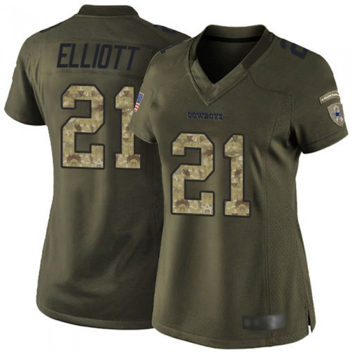 Cowboys #21 Ezekiel Elliott Green Women's Stitched Football Limited 2015 Salute to Service Jersey