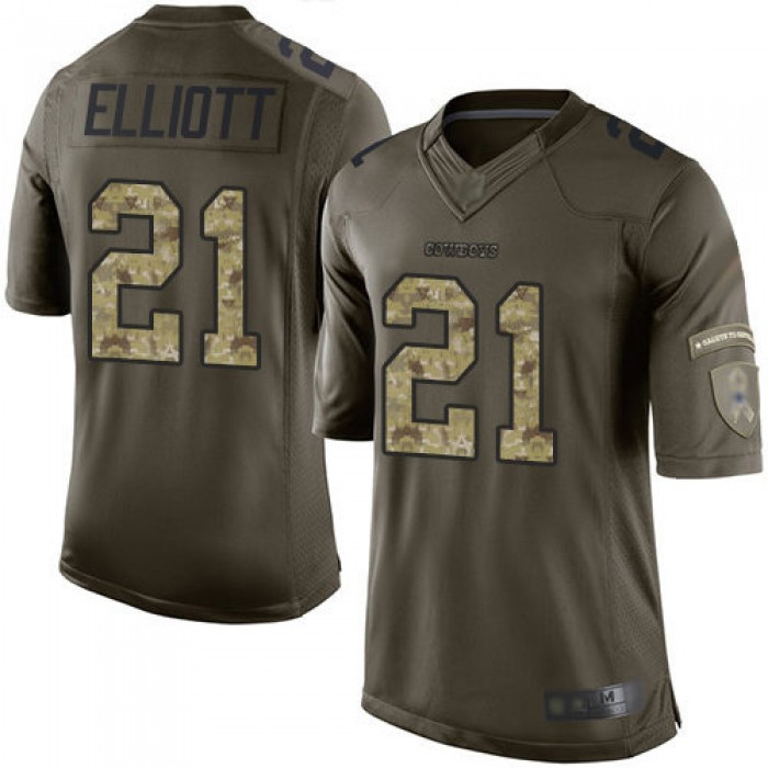 Cowboys #21 Ezekiel Elliott Green Men's Stitched Football Limited 2015 Salute to Service Jersey