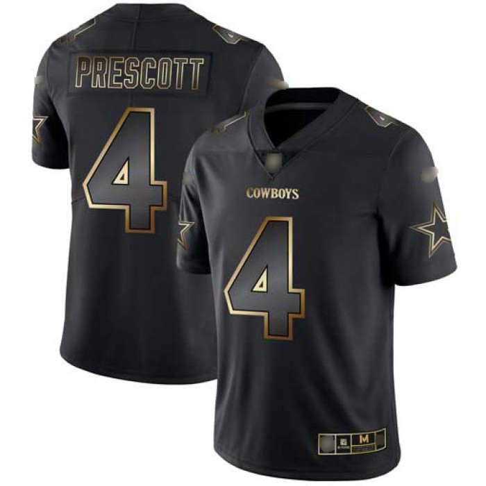 Cowboys #4 Dak Prescott Black Gold Men's Stitched Football Vapor Untouchable Limited Jersey