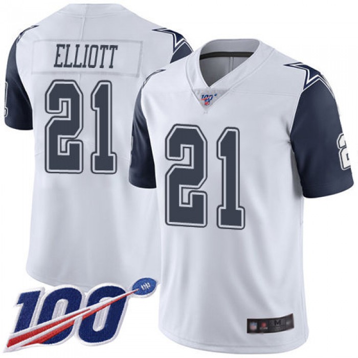 Cowboys #21 Ezekiel Elliott White Men's Stitched Football Limited Rush 100th Season Jersey