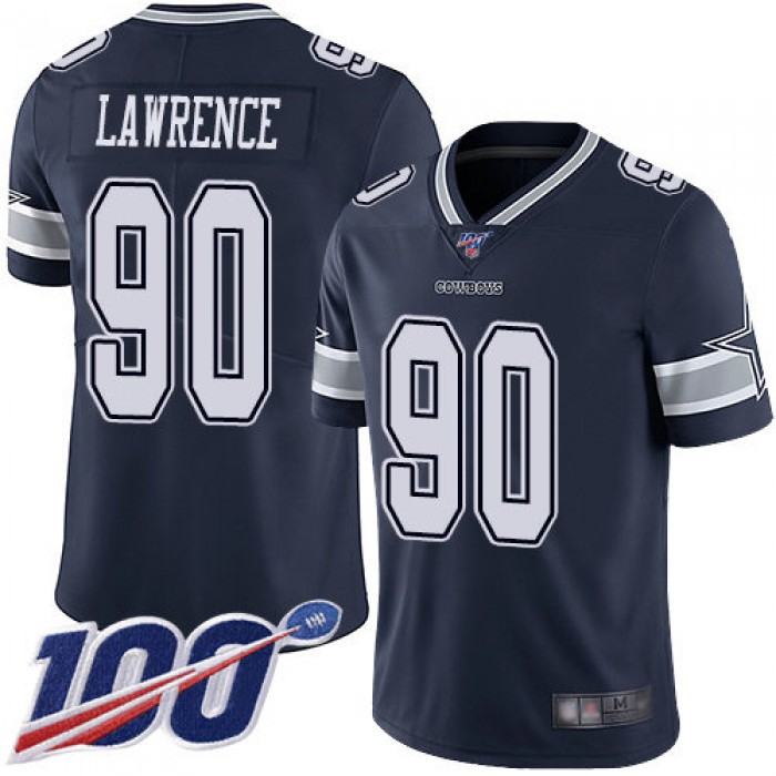 Cowboys #90 Demarcus Lawrence Navy Blue Team Color Men's Stitched Football 100th Season Vapor Limited Jersey