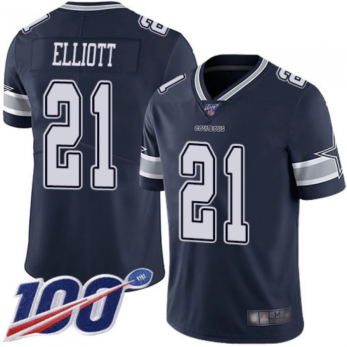 Cowboys #21 Ezekiel Elliott Navy Blue Team Color Men's Stitched Football 100th Season Vapor Limited Jersey