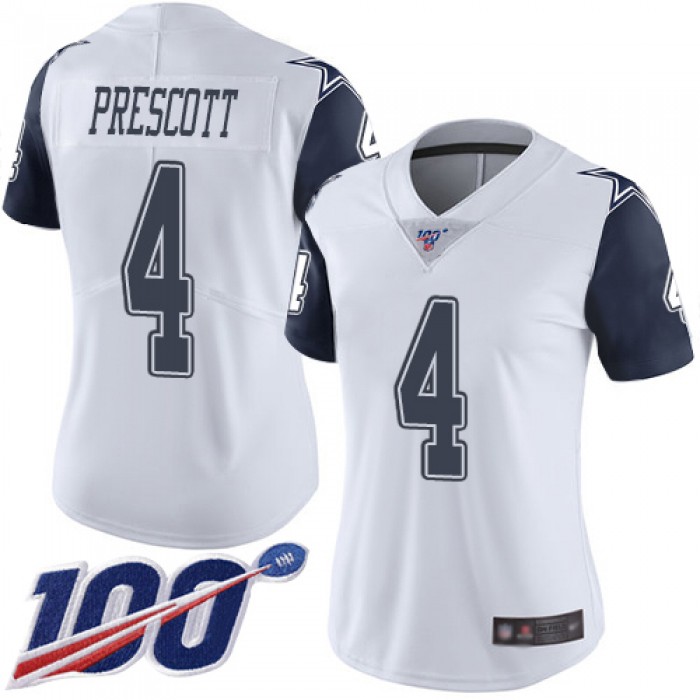 Nike Cowboys #4 Dak Prescott White Women's Stitched NFL Limited Rush 100th Season Jersey