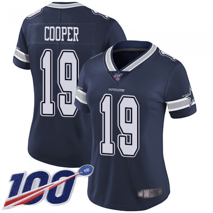 Nike Cowboys #19 Amari Cooper Navy Blue Team Color Women's Stitched NFL 100th Season Vapor Limited Jersey