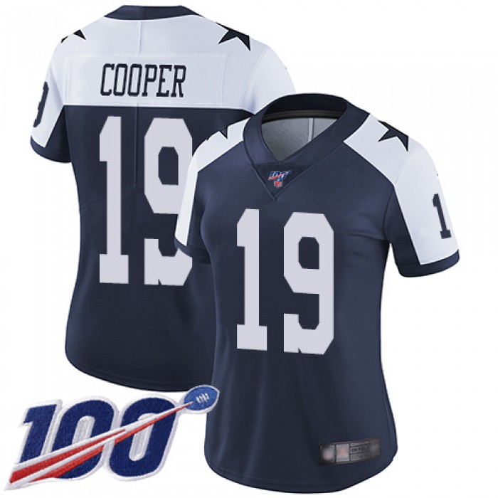 Nike Cowboys #19 Amari Cooper Navy Blue Thanksgiving Women's Stitched NFL 100th Season Vapor Throwback Limited Jersey
