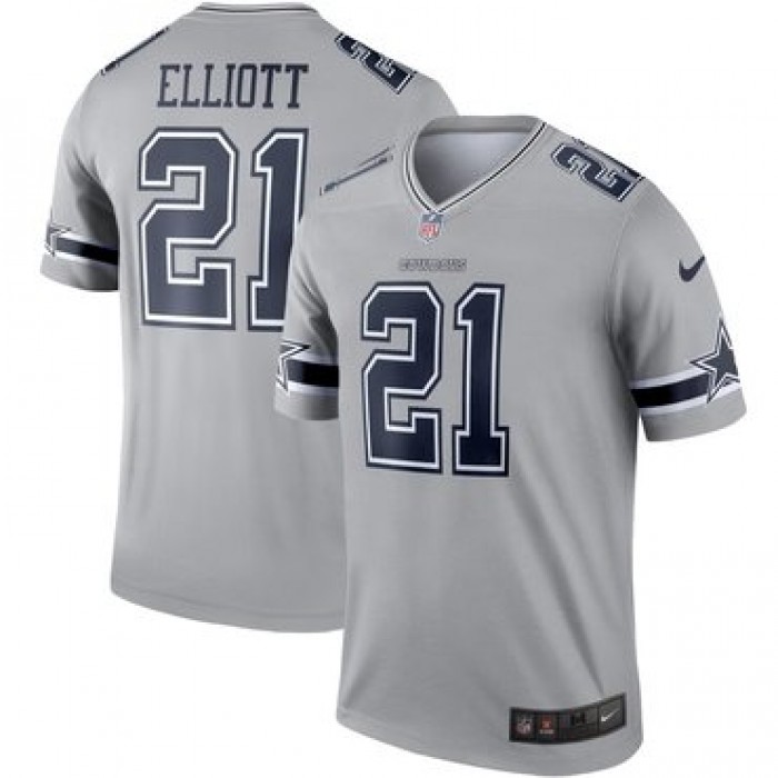 Nike Dallas Cowboys 21 Ezekiel Elliott Gray Inverted Legend Jersey