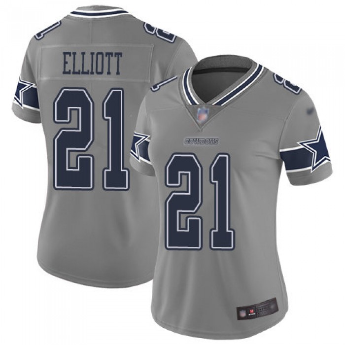 Nike Cowboys #21 Ezekiel Elliott Gray Women's Stitched NFL Limited Inverted Legend Jersey