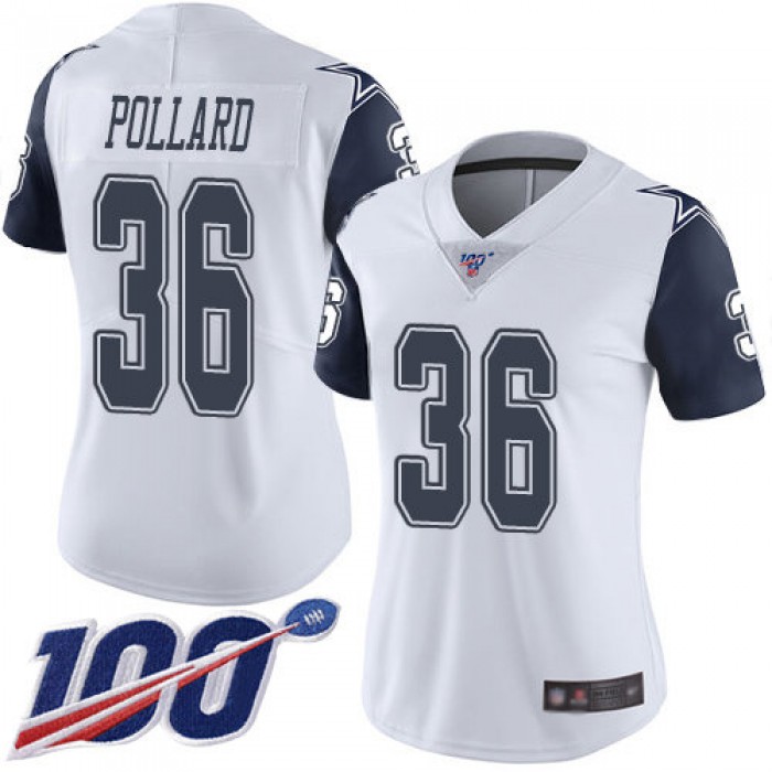Nike Cowboys #36 Tony Pollard White Women's Stitched NFL Limited Rush 100th Season Jersey