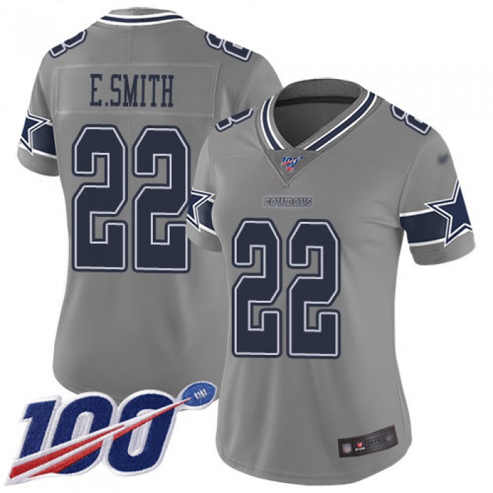 Nike Cowboys #22 Emmitt Smith Gray Women's Stitched NFL Limited Inverted Legend 100th Season Jersey