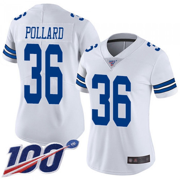 Nike Cowboys #36 Tony Pollard White Women's Stitched NFL 100th Season Vapor Limited Jersey