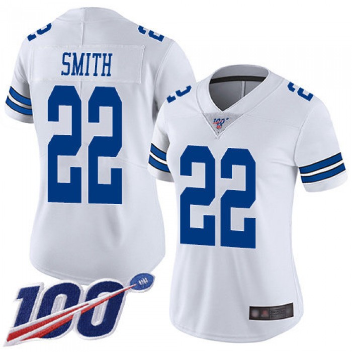Nike Cowboys #22 Emmitt Smith White Women's Stitched NFL 100th Season Vapor Limited Jersey