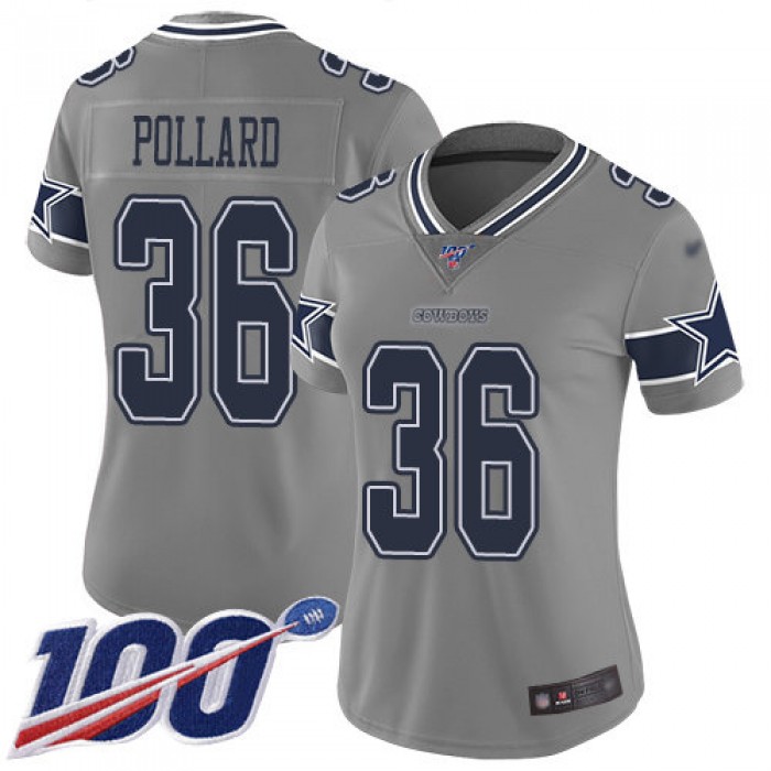 Nike Cowboys #36 Tony Pollard Gray Women's Stitched NFL Limited Inverted Legend 100th Season Jersey