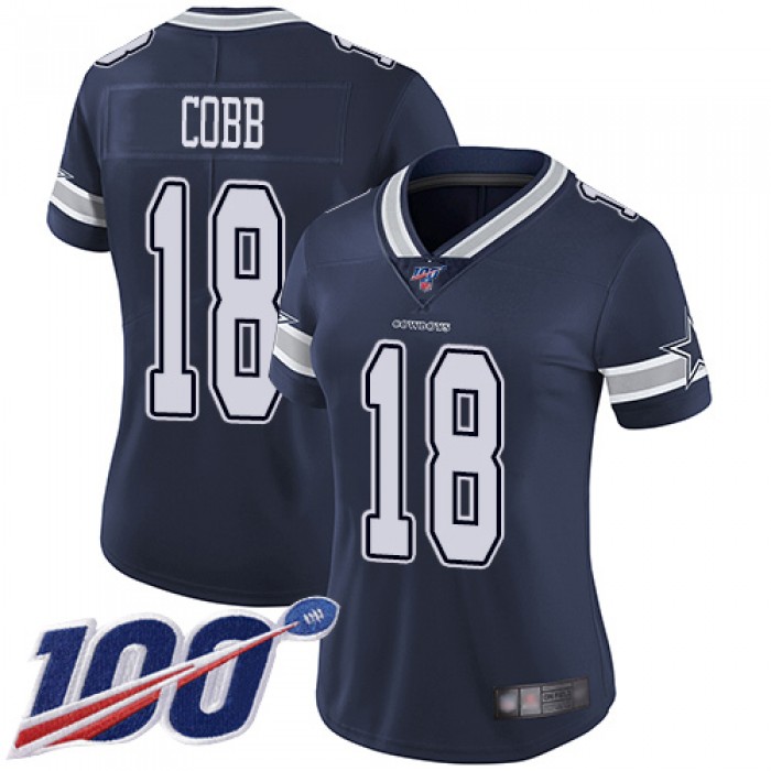 Nike Cowboys #18 Randall Cobb Navy Blue Team Color Women's Stitched NFL 100th Season Vapor Limited Jersey