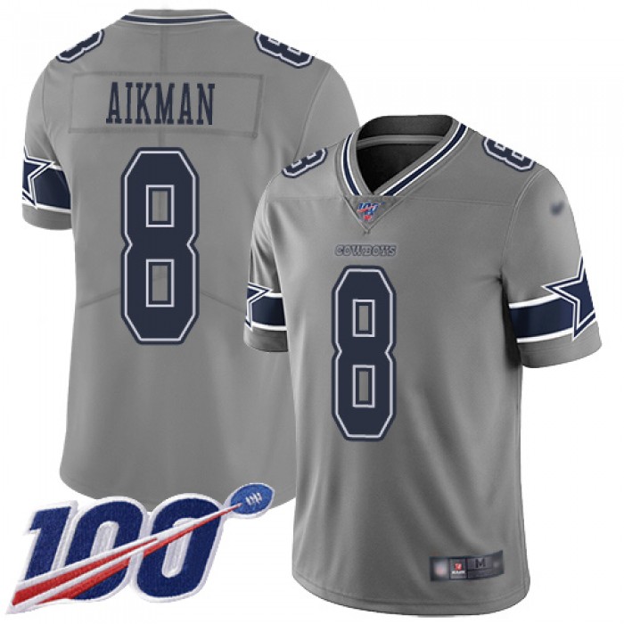 Nike Cowboys #8 Troy Aikman Gray Men's Stitched NFL Limited Inverted Legend 100th Season Jersey