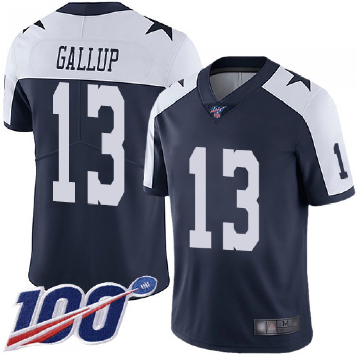Nike Cowboys #13 Michael Gallup Navy Blue Thanksgiving Men's Stitched NFL 100th Season Vapor Throwback Limited Jersey