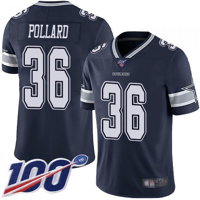 Nike Cowboys #36 Tony Pollard Navy Blue Team Color Men's Stitched NFL 100th Season Vapor Limited Jersey