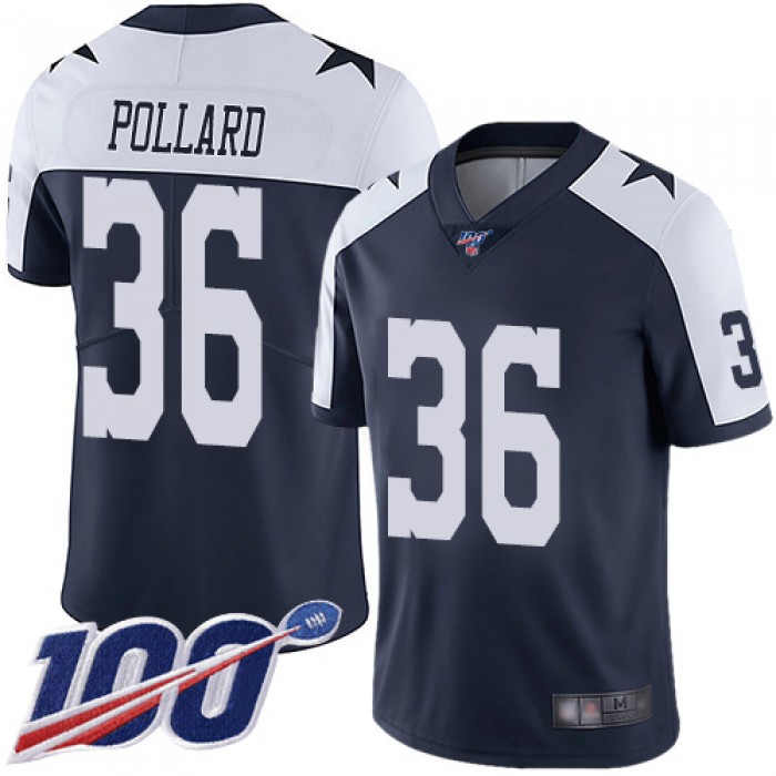 Nike Cowboys #36 Tony Pollard Navy Blue Thanksgiving Men's Stitched NFL 100th Season Vapor Throwback Limited Jersey