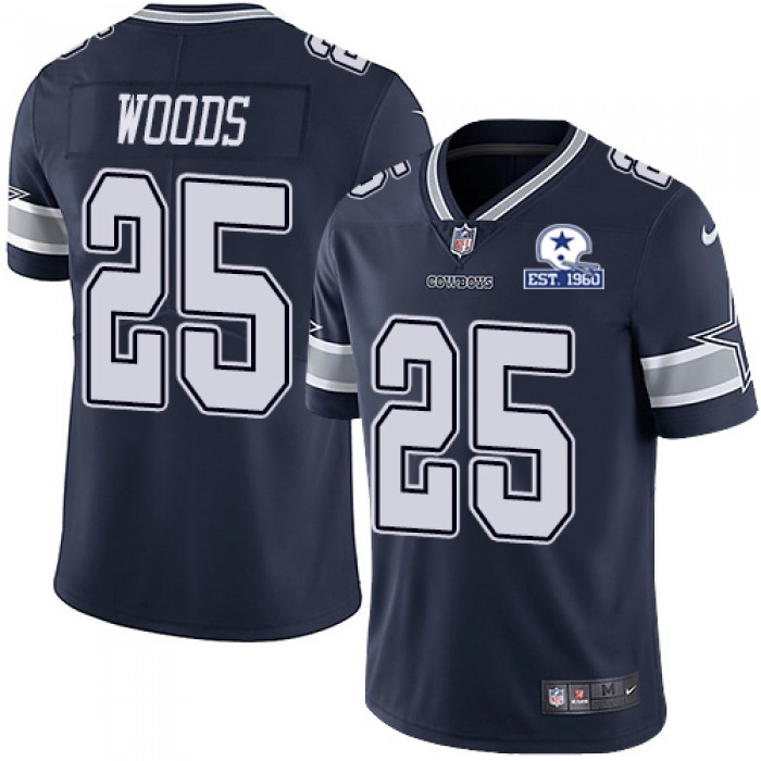 Nike Cowboys #25 Xavier Woods Navy Blue Team Color Men's Stitched With Established In 1960 Patch NFL Vapor Untouchable Limited Jersey