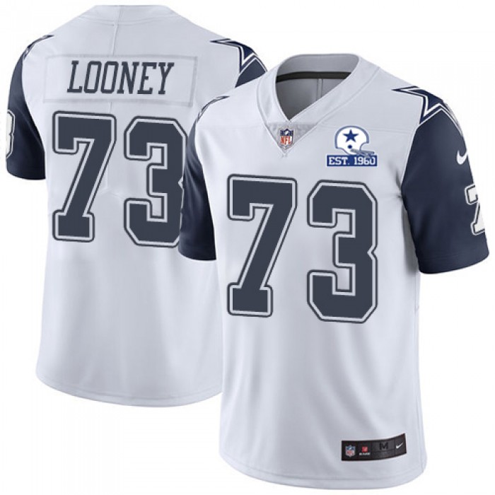 Nike Cowboys #73 Joe Looney White Men's Stitched With Established In 1960 Patch NFL Limited Rush Jersey