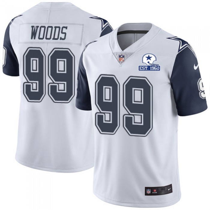 Nike Cowboys #99 Antwaun Woods White Men's Stitched With Established In 1960 Patch NFL Limited Rush Jersey