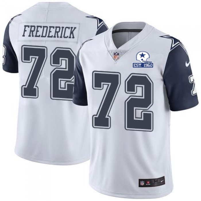 Nike Cowboys #72 Travis Frederick White Men's Stitched With Established In 1960 Patch NFL Limited Rush Jersey