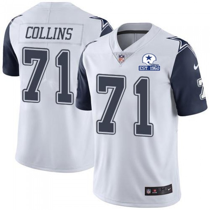 Nike Cowboys #71 La'el Collins White Men's Stitched With Established In 1960 Patch NFL Limited Rush Jersey