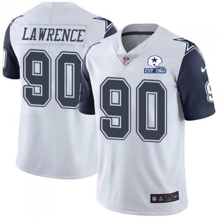 Nike Cowboys #90 DeMarcus Lawrence White Men's Stitched With Established In 1960 Patch NFL Limited Rush Jersey